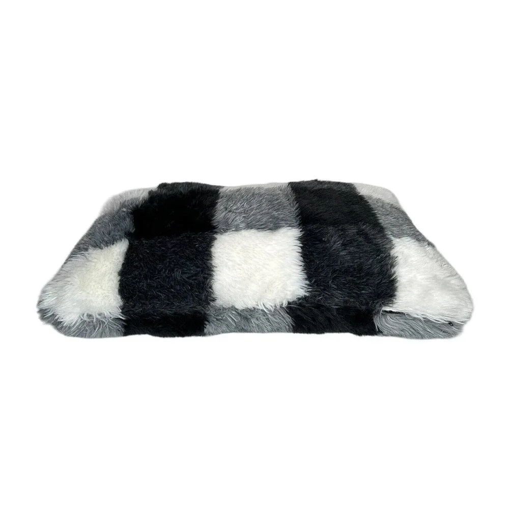 Farmhouse Buffalo‎ Check Plaid Throw Pillow Black White Rectangle Faux Fur 23x14